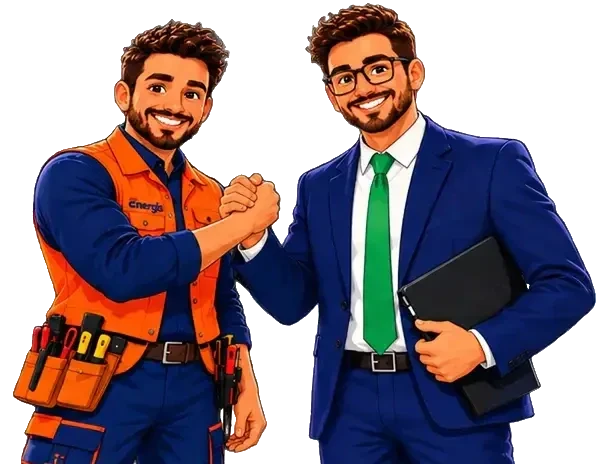 Dos técnicos de Energis se dan la mano
